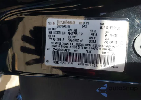 2003 Dodge Ram 1500 Slt/Laramie/St from USA, damaged, VIN 1D7HA18D63J646791